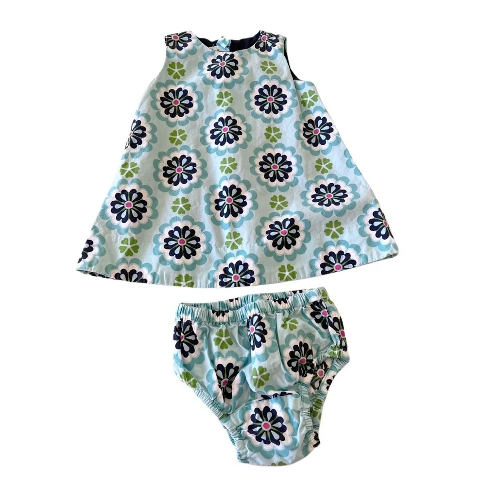 Vintage GAP Blue Green Pink Floral A-Line Dress with Bloomer SET | Girl 3 Month